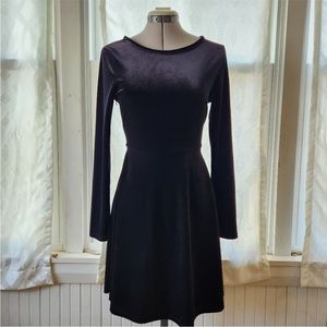 Black velvet stretchy skater dress